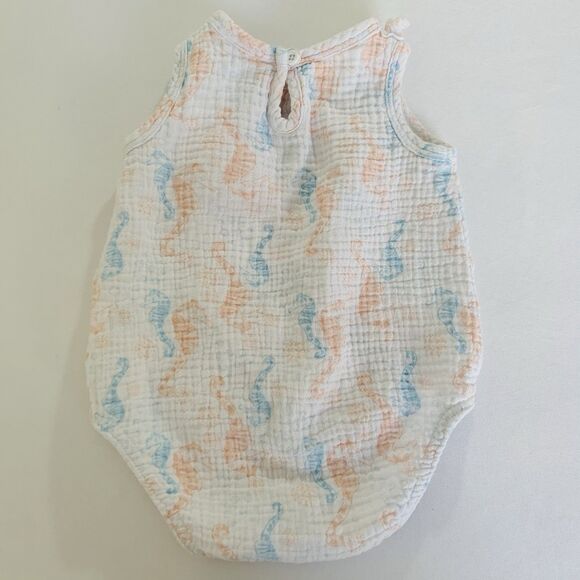 Chick Pea Bubble Romper Baby Girl 3-6 Months Seahorse White Muslin Gauze Cotton - Picture 2 of 4